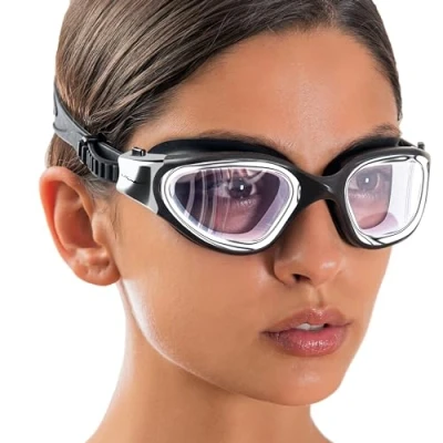 Afbeelding van AqtivAqua Zwembril Kinderen Volwassenen Vrouwen Mannen DX C (Metallic Zilver B, Zwart Getint Glas)