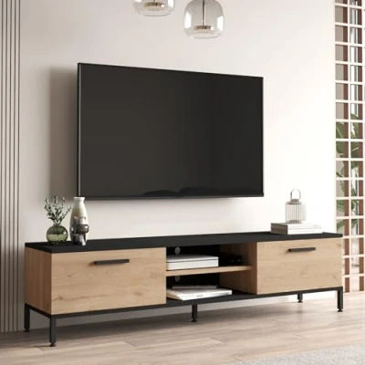 Afbeelding van TV meubel Lempäälä 39x160x35 cm eiken en zwart