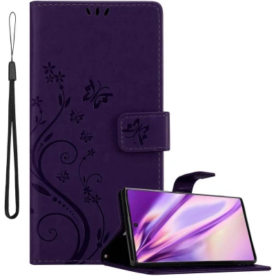 Afbeelding van Cadorabo Hoesje geschikt voor Samsung Galaxy NOTE 10 in BLOEMEN DONKER PAARS Beschermhoes bloemmotief met magnetische sluiting, standfunctie en kaartsleuven Book Case Cover Etui