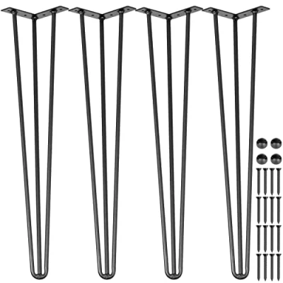 Afbeelding van VEVOR 20 inch haarspeld tafelpoten, 4 stuks pin stalen haarspeldpoten met 3 robuuste staven, zwarte meubelpoten voor het maken van tafel