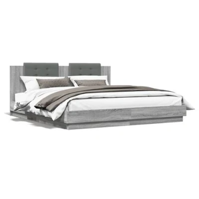 Afbeelding van vidaXL Bedframe met hoofdbord en LED grijs sonoma eiken 200x200 cm