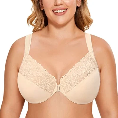 Afbeelding van DELIMIRA Damesbeha met beugel, sluiting voor, grote maat, Beige