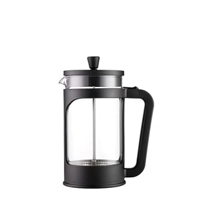Afbeelding van Vier Koffie en theepot met Franse pers van 1 liter, hittebestendig borosilicaatglas, roestvrijstalen filter zwart deksel.