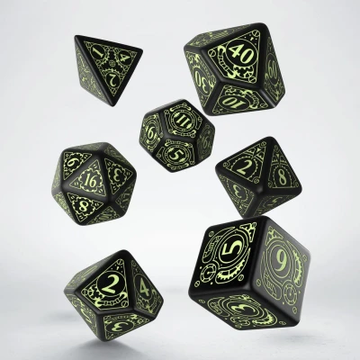 Afbeelding van Q Workshop Steampunk RPG Dice Set: Black &amp; Glow In The Dark