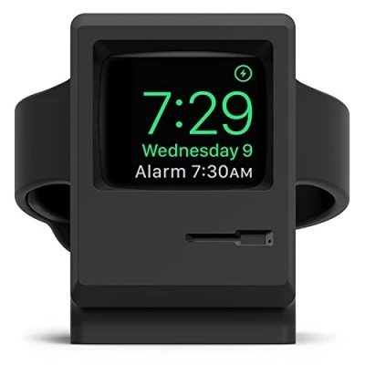 Afbeelding van elago Opladerhouder W3 compatibel met Apple Watch 8, SE2 (2022), 7, 6, SE, 5, 4, 3, 2, 1 [45/44/42/41/40/38mm], Macintosh Vintage 1984, nachtkastje modus (zwart)