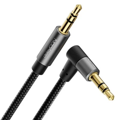 Afbeelding van deleyCON 1m 3,5mm Audio Jack Kabel Stereokabel Nylon en Metalen Stekkers Rechte Stekker naar 90 Haakse Mobiele Telefoon Smartphone Tablet Hoofdtelefoon HiFi Ontvanger Auto