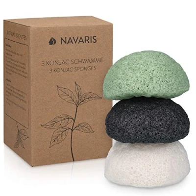 Afbeelding van Navaris natuurlijke konjac Sponzen Set van 3 reinigingssponzen met bamboe en groen thee voor normale gevoelige huid Veganistisch