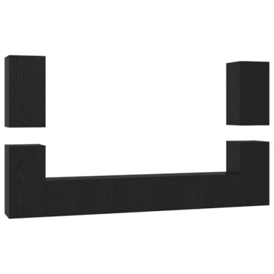 Afbeelding van vidaXL Tv meubelset met plank Anders opslag de deur 7 pcs Zwart eiken Bewerkt hout