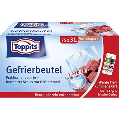 Afbeelding van Toppits 75 diepvrieszakken met transparante bodem, 3 liter
