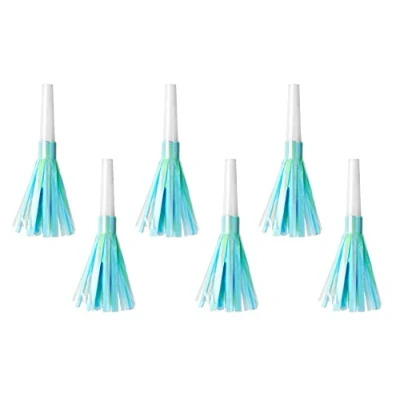 Afbeelding van PartyDeco Set van 6 trompetten met blauwe franjes voor feestjes en verjaardagen, kleur HOR1 011