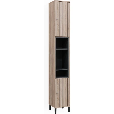 Afbeelding van Vicco Badkamerkast Aquis, Bruin/Bruin, 30 x 190 cm met deuren en open vakken