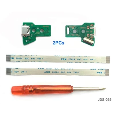 Image de 2PCs JDS 055 Replacement Prise de Port Charge Micro USB pour Manette PS4, Chargeur Ports Chargement Socket Adaptateur Module, Flex Cable, Tournevis Playstation DualShock Contrôleur