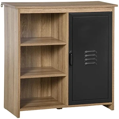 Afbeelding van HOMCOM Industrieel dressoir, opbergkast op voet, 3 nissen, kast, van hout en metalen deur, zwart