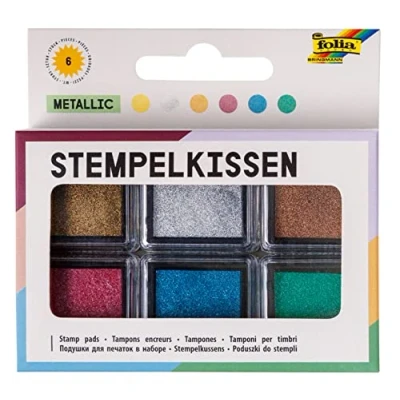 Afbeelding van Folia Set van 6 metallic stempelkussens in verschillende kleuren, ideaal voor het versieren kaarten en andere knutselwerken