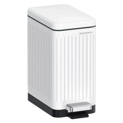 Afbeelding van SONGMICS LTB562W01 Afvalemmer met deksel, pedaalemmer, klein, smal voor kleine ruimtes, staal, zachte sluiting, wolkenwit