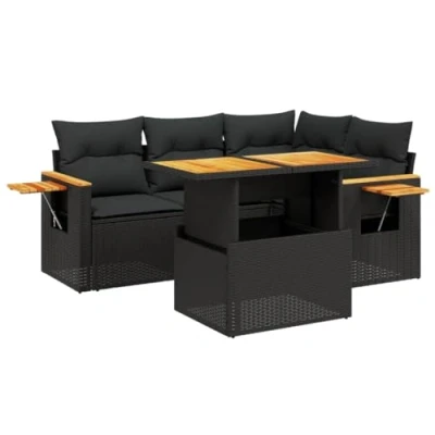 Image de vidaXL Salon de jardin 5 pcs avec coussins Résine tressée Noir3059780