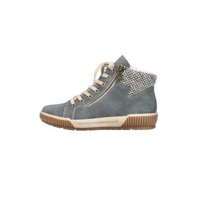 Afbeelding van Rieker Veterboots jeans/schwarzkiesel, Dames, Maat: 39, Jeans/schwarz kiesel Kunststof