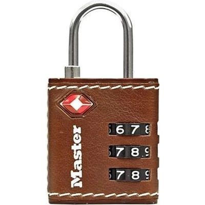 Afbeelding van Hangslot Masterlock 3 cijfer combinatie TSA 30mm bruin leer