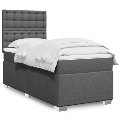 Image de vidaXL Sommier à lattes de lit et matelas Gris foncé 90x190 cm Tissu