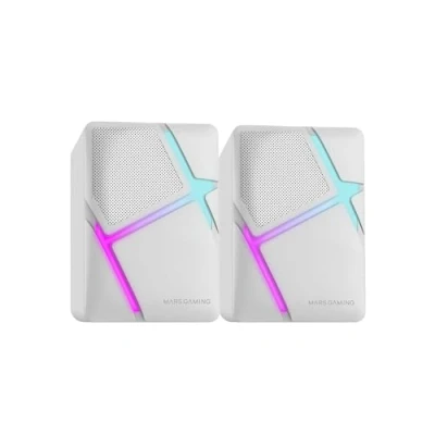 Afbeelding van MARSGAMING Mars gaming MS H, RGB Flow luidspreker, omgekeerde drivers en 3D surround sound, 10 W, compacte luidsprekers met volumeregeling, universele aansluiting 3,5 mm jackstekker, wit