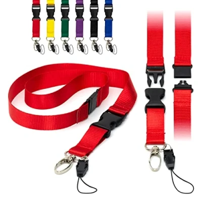 Afbeelding van LanyardsTomorrow koord, plat, afneembaar, met gesp, metalen clip en 2 cm, rood, 100 stuks
