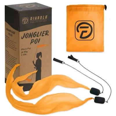 Afbeelding van Diabolo Freizeitsport Paar uv lichtgevende stippen, oranje, 60 cm, engelenvleugels, spiraal, zachte inclusief draagtas, ideaal voor beginners en professionals