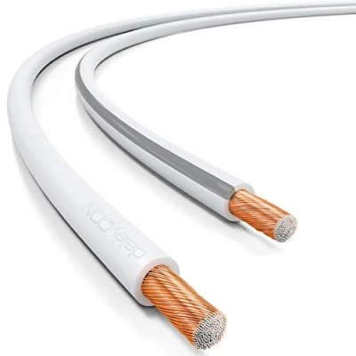 Afbeelding van deleyCON 50 m kabel voor luidspreker, 2 x 1,5 mm², aluminium, met koper gecoat, CCA merk, polariteit, 48 0,20 mm, BauPVO/CPR strengen, wit