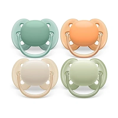 Afbeelding van Philips Avent Ultra Soft Fopspeen 0 tot 6 Maanden 4 Speentjes Groen/Oranje/Beige/Lichtgroen SCF091/35