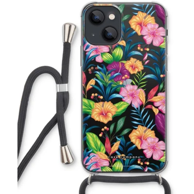 Afbeelding van Case Company® hoesje met Koord geschikt voor iPhone 13 mini Tropisch 2 Telefoonhoesje Zwart Extra Bescherming aan alle Kanten en Over de Schermrand