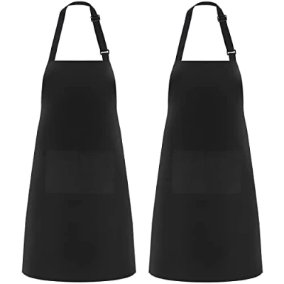 Afbeelding van Riqiaqia Keukenschort voor dames met 2 zakken koken, bakken, schilderen, huishoudelijk werk, zwart.