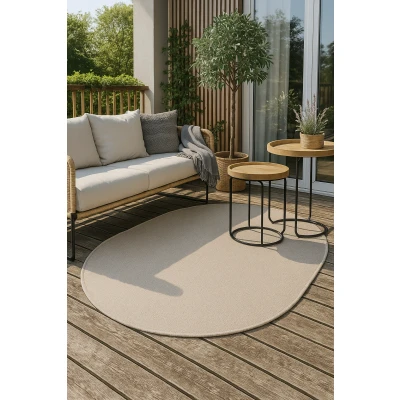 Afbeelding van Brussels Uni Buitenkleed Ovaal Effen Indoor &amp; Outdoor Vloerkleed Tuinkleed, Balkonkleed Linnen Beige Polypropyleen 160x230 cm