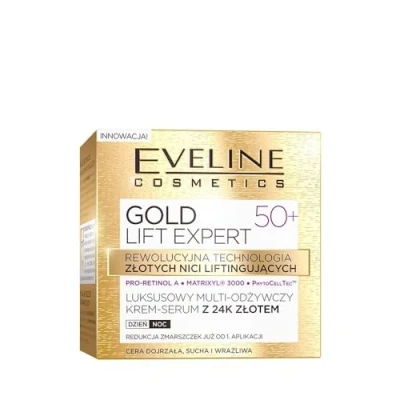 Afbeelding van Eveline Cosmetics Gold Lift Expert Multi Nourishing Serum Cream 24K 50+ Anti Rimpel Gezichtscrème met Vitaminen A, B, D 50 ml Gezichtsserum voor Rijpe en Gevoelige Huid