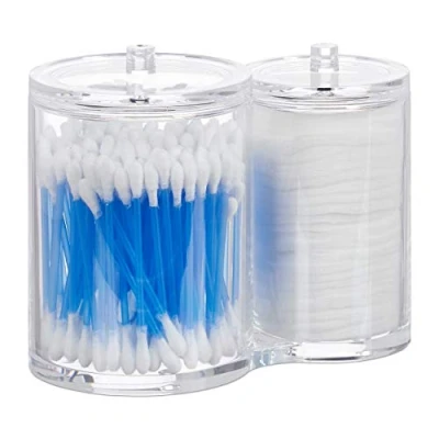 Afbeelding van Relaxdays dubbele acryl organizer wattenstaafjes houder wattenschijfjeshouder doorzichtig