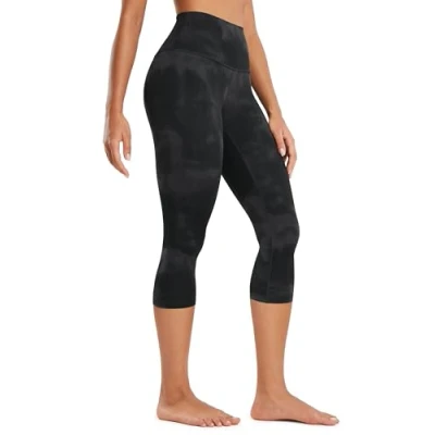 Afbeelding van CRZ YOGA Butterluxe ontspanningslegging voor dames, 48 cm, training, capri, yogabroek, Zwarte tie dye bloemen