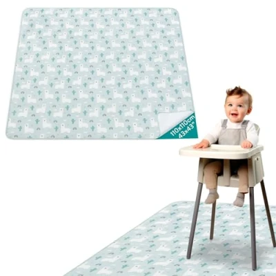 Afbeelding van Navarias waterdichte antislip baby knoeimat Kleed voor onder de kinderstoel 110 x cm Picknickmat, speelmat en knutselmat Alpaca print