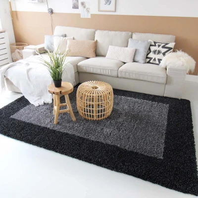 Afbeelding van Hoogpolig Tapijt/Vloerkleed Shaggy Trend Lijstmotief Antraciet 60x110 Cm