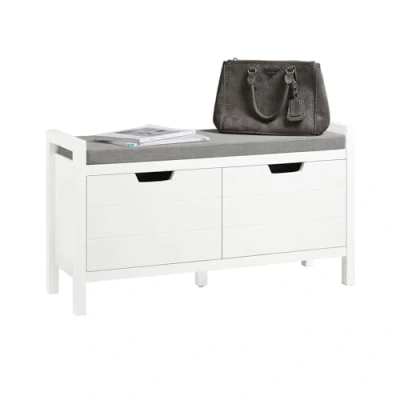 Afbeelding van SoBuy FSR63 W Opbergbank, lage ingang, met gevoerd kussen en 2 deuren, comfortabele schoenenzak, wit