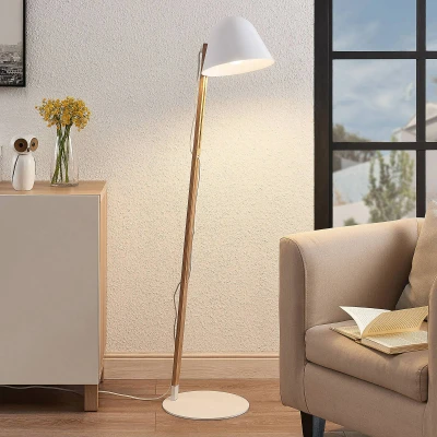 Afbeelding van Lindby Tetja vloerlamp met houten paal, wit