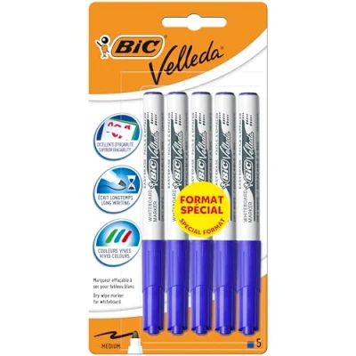 Afbeelding van BIC Velleda 1741 Whiteboard marker, droog afwisbaar, medium punt, blauw, 5 stuks