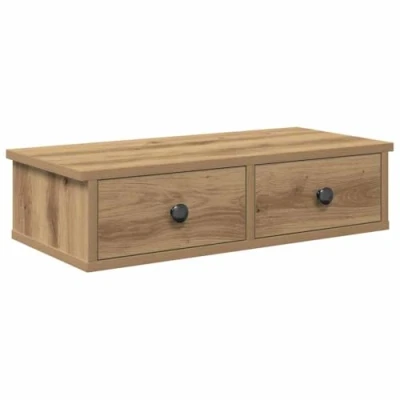 Afbeelding van Wandschap met lades 60x25x15 cm bewerkt hout artisanaal eiken