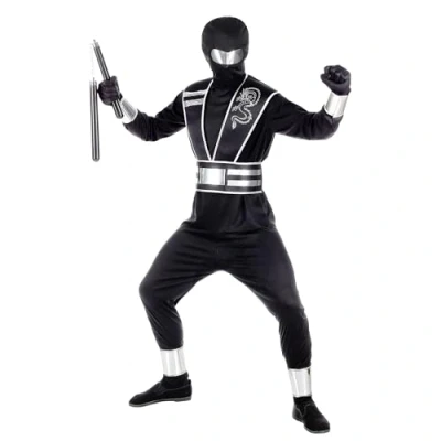 Afbeelding van Widmann Ninja &amp; Samurai Kostuum Sneller Dan Zijn Schaduw Zilver Zwarte Jongen Zwart, Maat 140 Carnavalskleding Verkleedkleding