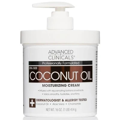 Afbeelding van Advanced Clinicals Coconut Oil Moisturizing Cream Droge huid Vegan vrij van parabenen Spa Size 454 g