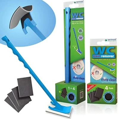 Afbeelding van Wc Stain Remover Vlekkenverwijderaar Kalkreiniger Antibacterieel met 4 Reinigingspads Blauw