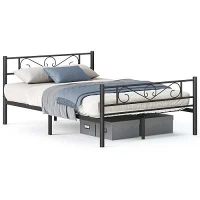 Afbeelding van VASAGLE Bed 140 x 200 cm, logeerbed, metalen tweepersoonsbed, bedframe, bed, eenvoudige montage, zwarte inkt RMB064B01