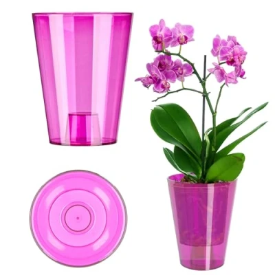 Afbeelding van KADAX Bloempot, orchideeënpot, eenvoudige bloempot voor orchidee, juveniel, madeliefje, keuken en woonkamer (diameter 12 cm, rond, roze)