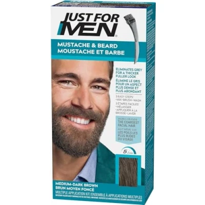 Image de Just For Men Teinture Barbe Brun Moyen Foncé, Coloration Moustache et Homme, Élimine Les Poils Blancs Pour un Résultat Plus Épais, Avec pinceau applicateur. Rapide facile M40