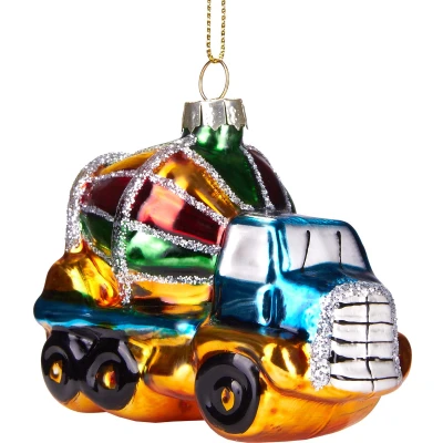 Afbeelding van BRUBAKER Betonmixer Kleurrijk Handbeschilderde Kerstballen van Glas Handgeblazen Kerstboomversieringen Figuren Grappige Decoratieve Hangers Boombal 8,5 cm