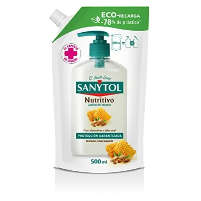 Afbeelding van Sanytol Voedende handzeep met natuurlijke ingrediënten, hydrateert en herstelt, volledige bescherming tegen invloeden van buitenaf, zeer sterke fles, klinisch getest 500 ml