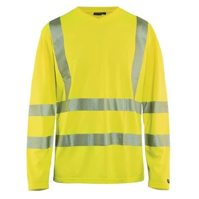 Image de T shirt manches longues haute visibilité col en V anti UV jaune