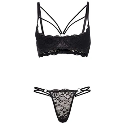 Afbeelding van Cottelli Collection Lingerie Set met Dubbele Bandjes en Open Lift Beha Maat 75C/S Zwart
